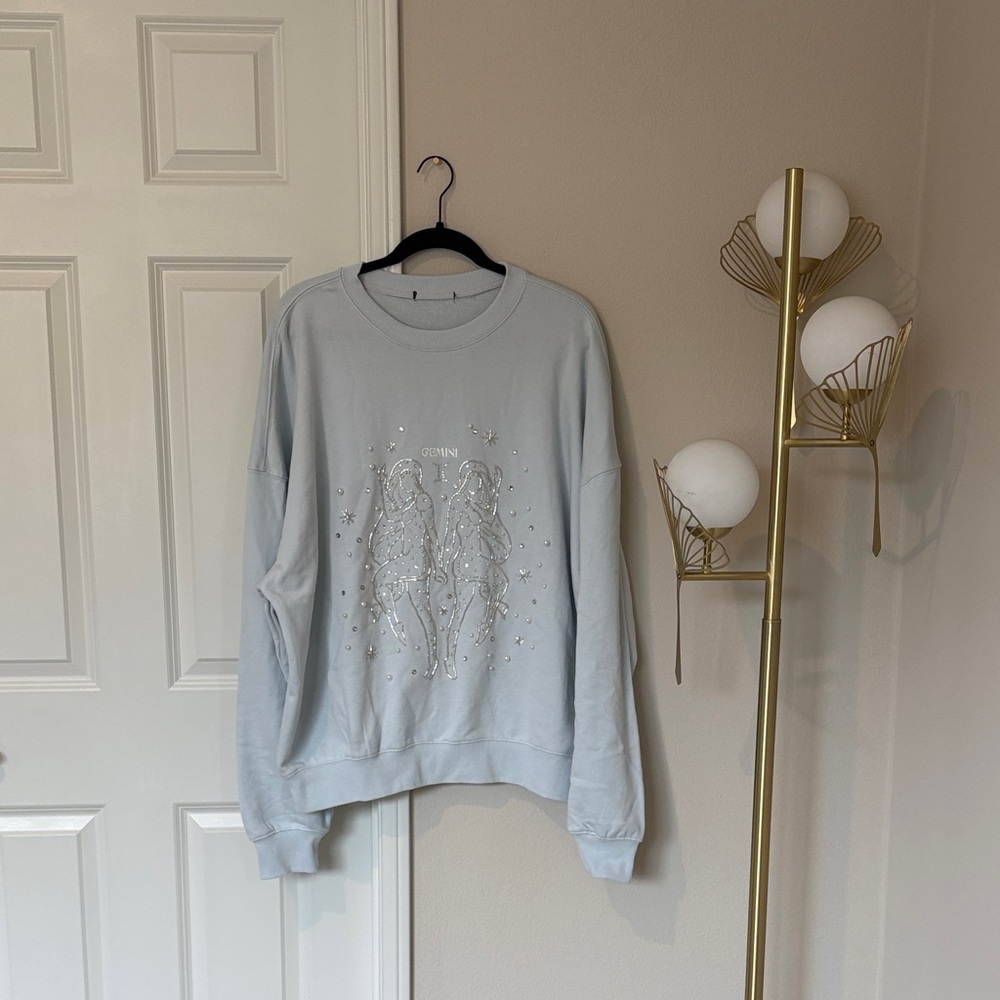 Forever 21 Light Blue Embroidered Sweatshirr